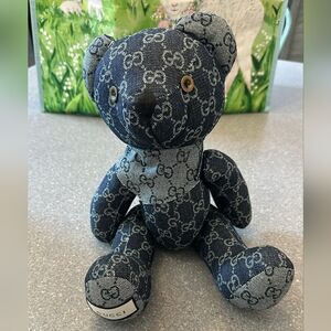 Gucci Denim Monogram Bear Plush - Blue
